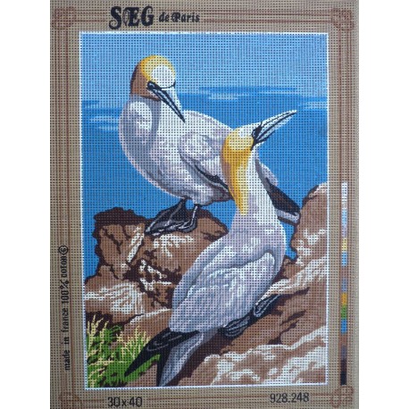 canevas 30x40 marque SEG DE PARIS thème oiseaux mouette dimension 30 centimètres par 40 centimètres 100 % coton