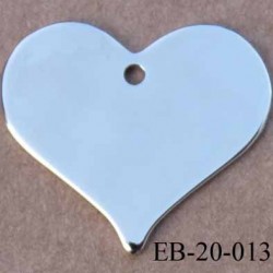 Coeur pendentif métal couleur acier chromé superbe largeur 2 cm hauteur 1.7 cm épaisseur 1 mm avec un trou pour le suspendre