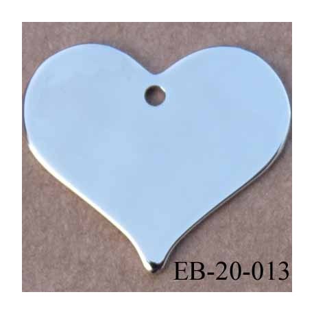 Coeur métal couleur acier chromé brillant superbe largeur 2 cm hauteur 1.7 cm épaisseur 1 mm avec un trou pour le suspendre