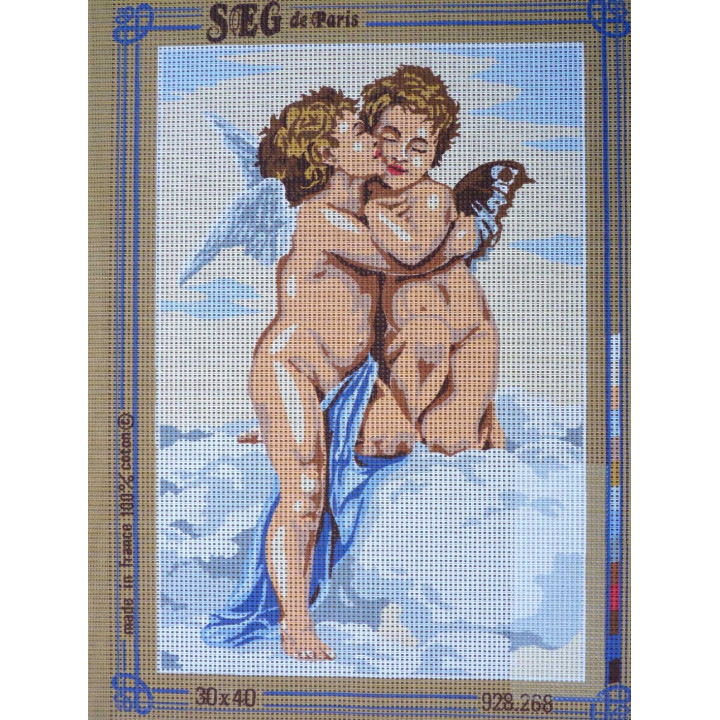canevas 30x40 marque SEG DE PARIS thème  anges dimension 30 centimètres par 40 centimètres 100 % coton