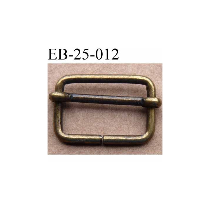 Boucle etrier rectangle coulissant métal bronse laiton style ancien patiné largeur extérieur 2.5 cm largeur it 2.1 cm ht 1.7 cm