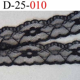dentelle synthétique couleur noir  motif fleur et nid d'abeille largeur 25 mm prix au mètre