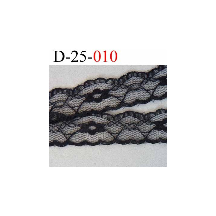 dentelle synthétique couleur noir  motif fleur et nid d'abeille largeur 25 mm prix au mètre