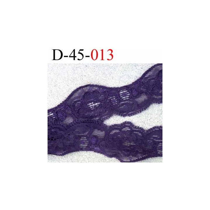 Dentelle synthétique couleur violet foncé style ancien extensible lycra douce largeur 45 mm prix au mètre