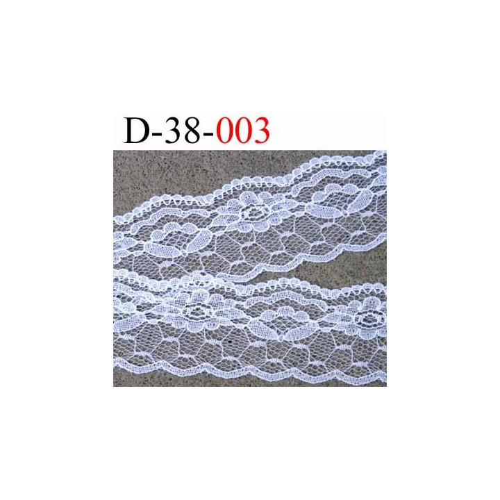 Dentelle synthétique couleur blanc motif fleur et nid d'abeille largeur 38 mm prix au mètre