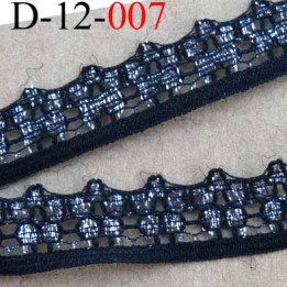 dentelle synthétique couleur noir et argent brillant  largeur 12 mm prix au mètre
