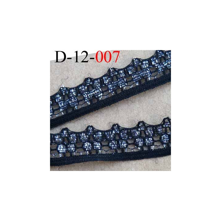 dentelle synthétique couleur noir et argent brillant  largeur 12 mm prix au mètre