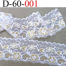 dentelle synthétique blanche et doré  largeur 60 mm vendu au mètre