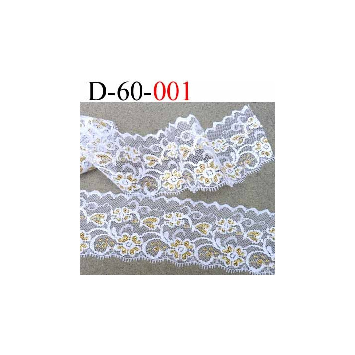 dentelle synthétique blanche et doré  largeur 60 mm vendu au mètre