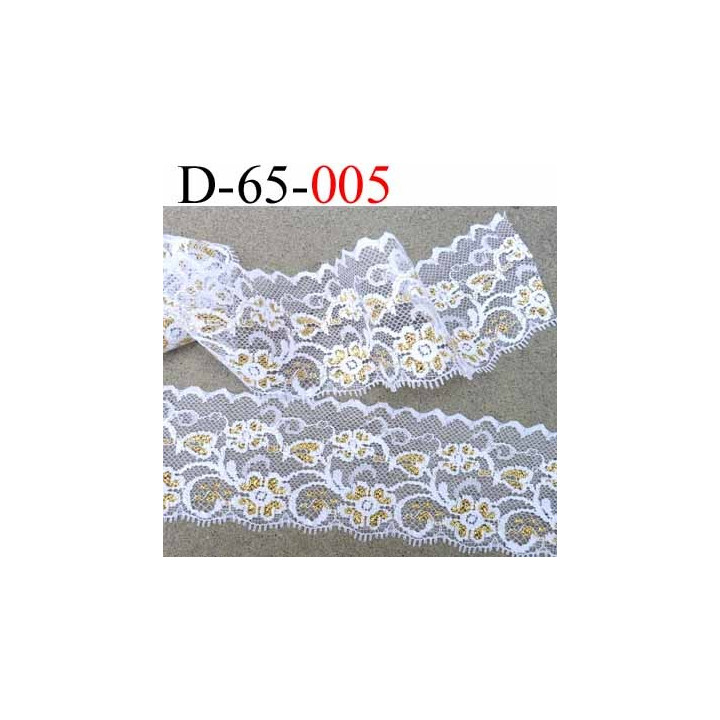 dentelle synthétique blanche et doré super belle  largeur 65 mm prix au mètre