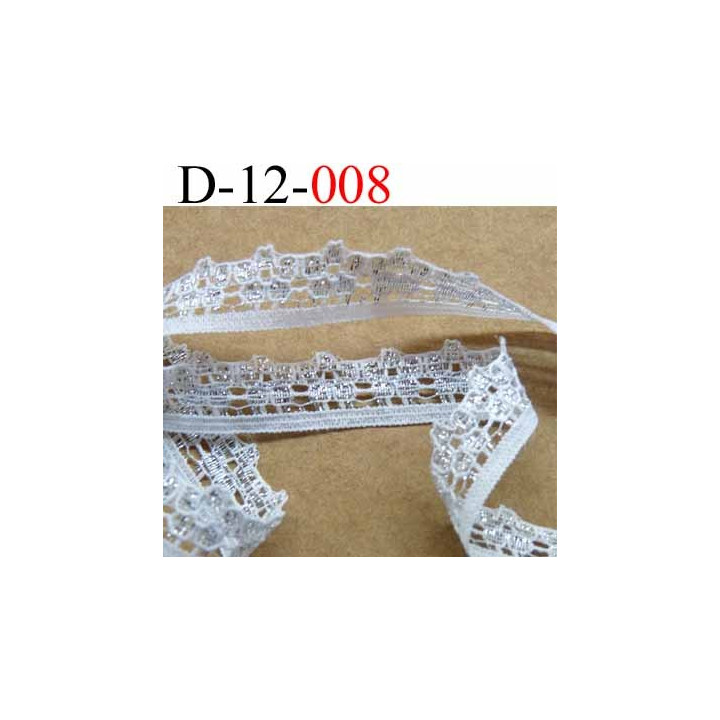 dentelle synthétique couleur blanc et argent brillant plus que sur la photo largeur 12 mm prix au mètre