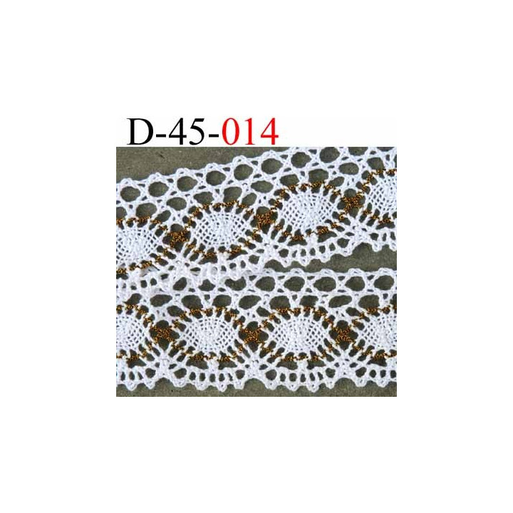 dentelle crochet en coton largeur 45 mm couleur blanc et doré plus que sur la photo provient d'une ancienne mercerie parisienne 