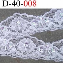 dentelle synthétique lycra extensible blanche douce avec perles et sequins arc en ciel largeur 40 mm prix au mètre