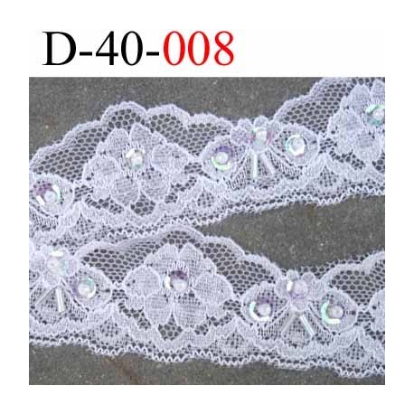 dentelle 36 mm synthétique lycra extensible blanche douce avec perles et sequins rose et arc en ciel largeur 36 mm prix au mètre