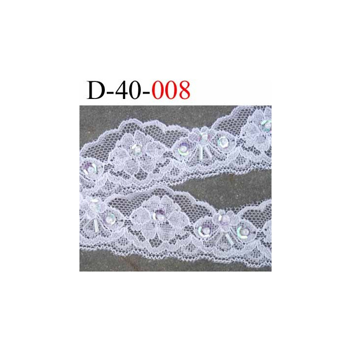 dentelle 36 mm synthétique lycra extensible blanche douce avec perles et sequins rose et arc en ciel largeur 36 mm prix au mètre