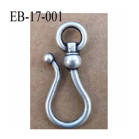 anneau crochet métal couleur etain ancien largeur extérieur 1.7 cm hauteur 40 mm superbe