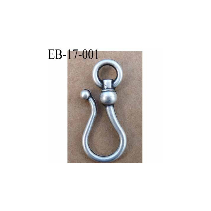 anneau crochet métal couleur etain ancien largeur extérieur 1.7 cm hauteur 40 mm superbe