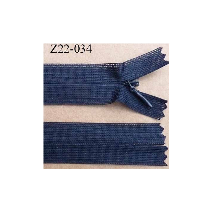 fermeture zip glissière invisible longueur 22 cm couleur bleu marine non séparable largeur 2.5 cm glissière nylon largeur 4 mm