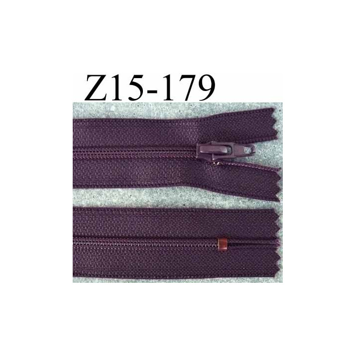 fermeture zip à glissière longueur 15 cm couleur prune violet foncé non séparable zip nylon largeur 2.5 cm largeur du zip 4 mm