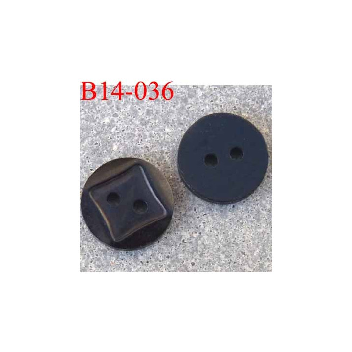 bouton diamètre 14 millimètres couleur noir 2 trous décor carré incrusté diamètre 14 mm