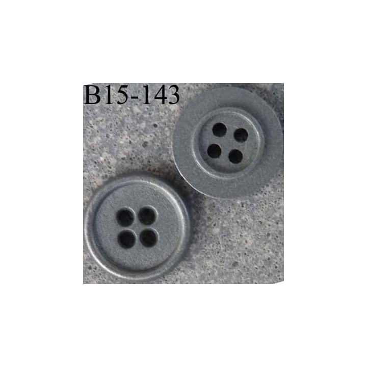 Bouton en métal couleur acier gris diamètre 15 millimètres 4 trous 