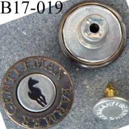 Bouton pour jeans 17 mm haut de gamme siglé Gentleman Farmer en métal diamètre 17 mm couleur acier bronze et noir avec  clou