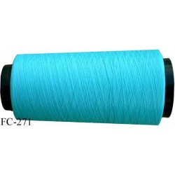 Cone de fil mousse texturé polyester fil n° 120 couleur vert bleu lagon longueur 5000 mètres bobiné en France