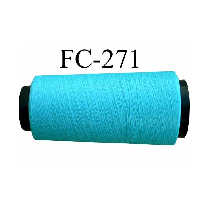 Cone de fil mousse texturé polyester fil n° 120 couleur vert bleu lagon longueur 2000 mètres bobiné en France