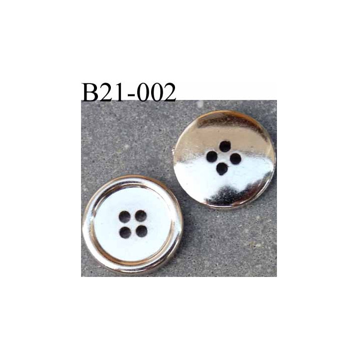Bouton 21 mm en pvc couleur chromé brillant  4 trous diamètre 21 mm