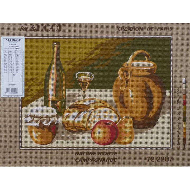canevas 30X40 marque MARGOT CREATION DE PARIS thème nature morte  dimennsion 30 centimètres par 40 centimètres 100 % coton