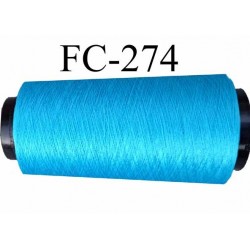 Cone de fil à broder machine n° 35 polyester bleu brillant superbe très solide longueur 1000 mètres fabriqué en France