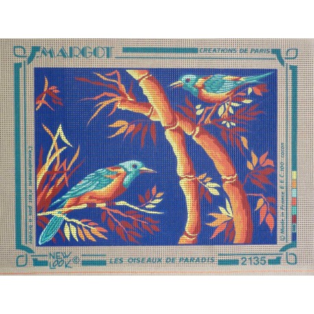 canevas 30X40 marque MARGOT CREATION DE PARIS thème oiseaux de paradis dimennsion 30 centimètres par 40 centimètres 100 % coton