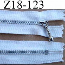 fermeture zip à glissière métal longueur 18 cm couleur blanc non séparable zip métal 5 mm alu largeur 2.6 cm