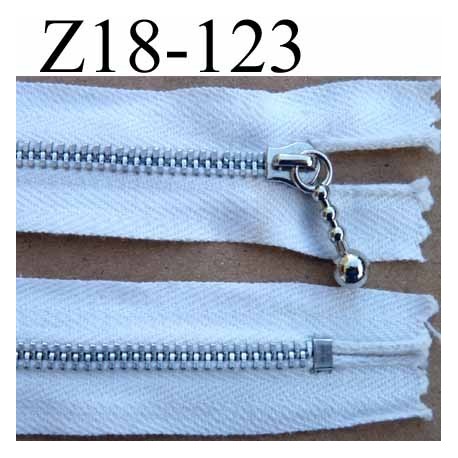 fermeture zip à glissière métal longueur 18 cm couleur blanc non séparable zip métal 5 mm alu largeur 2.6 cm