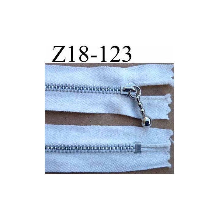 fermeture zip à glissière métal  longueur 18 cm couleur naturel non séparable zip métal 5 mm alu largeur 2.6 cm