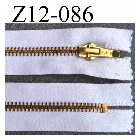 fermeture zip à glissière longueur 12 cm couleur blanc et zip doré non séparable zip métal largeur 3.2 cm largeur du zip 6 mm