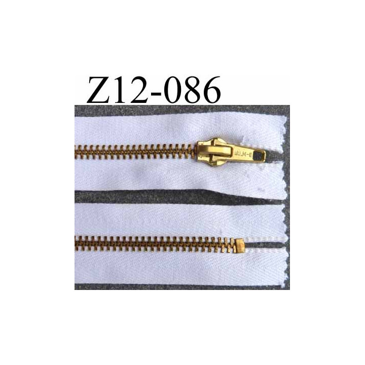 fermeture zip à glissière longueur 12 cm couleur blanc et zip doré non séparable zip métal  largeur 3.2 cm largeur du zip 6 mm