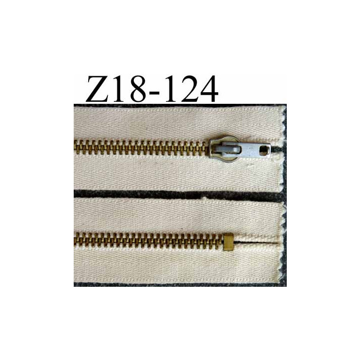 fermeture zip à glissière métal  longueur 18 cm couleur écru  non séparable zip métal 6 mm doré bichromaté largeur 3.5 cm