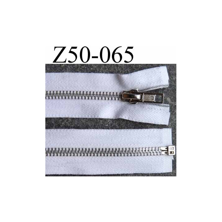 fermeture zip à glissière métal  longueur 50 cm couleur blanc  séparable zip métal 6 mm alu largeur 3.2 cm