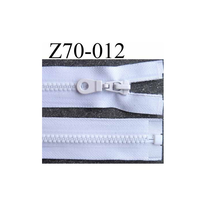 fermeture zip blanc largeur 3.2 cm longueur 70 cm  séparable largeur de la glissière nylon moulé 6 mm curseur en métal