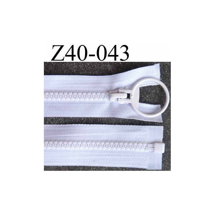 fermeture zip blanc largeur 3.2 cm longueur 40 cm  séparable largeur de la glissière nylon moulé 6 mm curseur en métal 