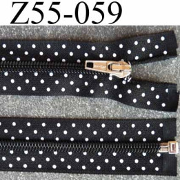 fermeture zip noir à pois blanc largeur 3.2 cm longueur 55 cm  séparable largeur de la glissière nylon 6 mm curseur en métal