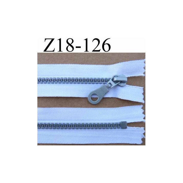 fermeture zip à glissière pvc  longueur 18 cm couleur blanc largeur 3.2 cm  non séparable zip moulé 6 mm gris 