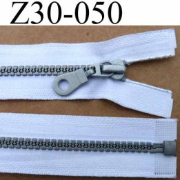 fermeture zip à glissière pvc  longueur 30 cm couleur blanc largeur 3.2 cm  séparable zip moulé 6 mm gris 