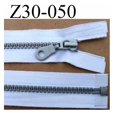 fermeture zip à glissière pvc longueur 30 cm couleur blanc largeur 3.2 cm séparable zip moulé 6 mm gris 