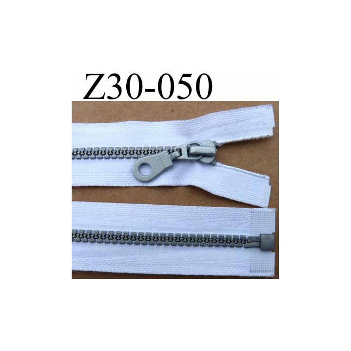 fermeture zip à glissière pvc  longueur 30 cm couleur blanc largeur 3.2 cm  séparable zip moulé 6 mm gris 