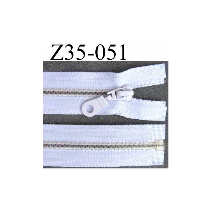 fermeture zip à glissière pvc  longueur 35 cm couleur blanc largeur 3.2 cm  séparable zip transparent 6 mm 