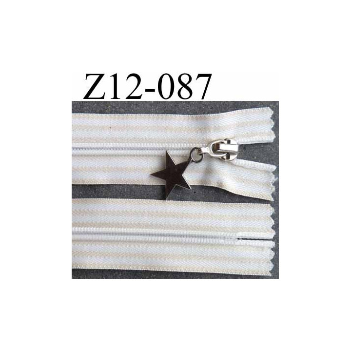 fermeture zip à glissière longueur 12 cm  largeur 3.2 cm couleur blanc et beige non séparable zip nylon  largeur du zip 6 mm