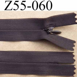 fermeture zip à glissière invisible longueur 55 cm couleur marron non séparable largeur 2.5 cm glissière nylon largeur  4.2 mm 