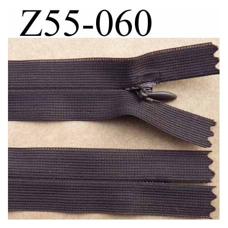 fermeture zip à glissière invisible longueur 55 cm couleur marron non séparable largeur 2.5 cm glissière nylon largeur 4.2 mm 